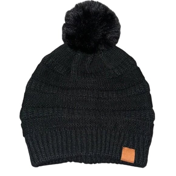 Black Pom Pom Hat Winter‎ Beanie - Picture 3 of 3